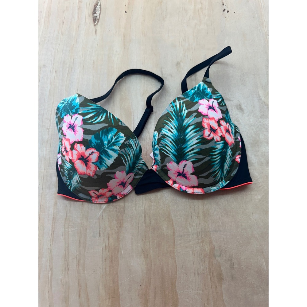 Victorias Secret PINK Wear Everywhere Push-Up Bra 34C Tropical Floral Camo Print